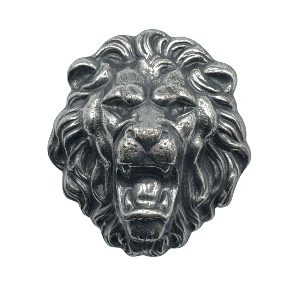 Vintage Silver? Medieval Large Royal Lion Roaring Head Wild Animal Brooch Pin
